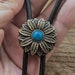 Turquoise Flower Bolo Tie: Copper Western Cowboy Necktie