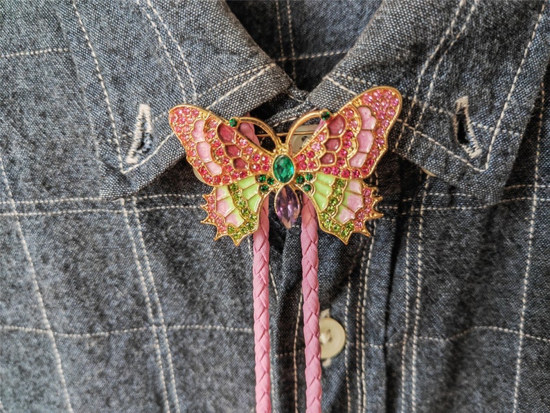Pink Butterfly Bolo Tie: Silver