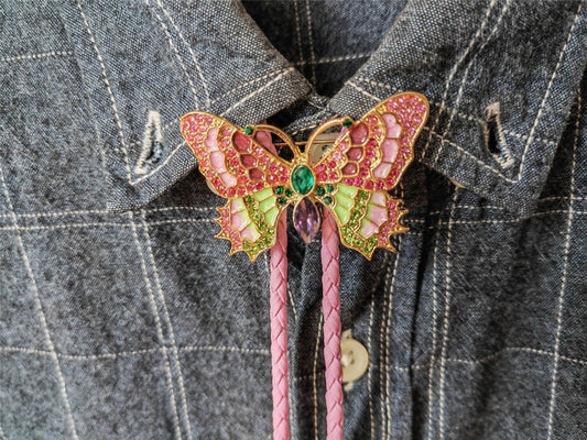 Pink Butterfly Bolo Tie: Silver