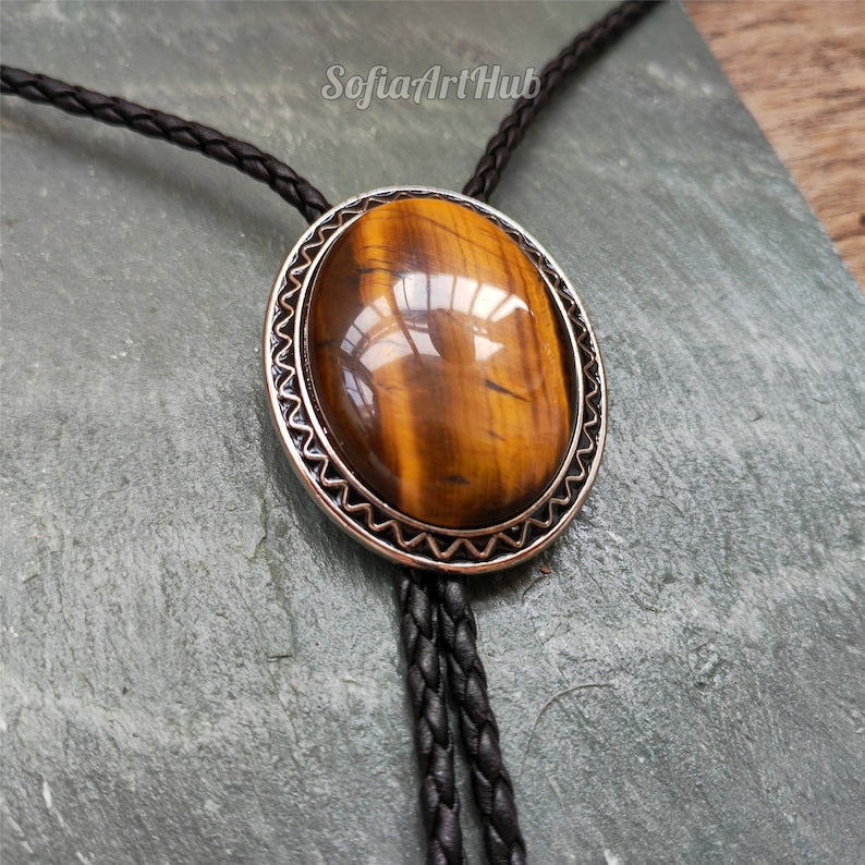 Tiger's Eye Bolo Tie: Silver