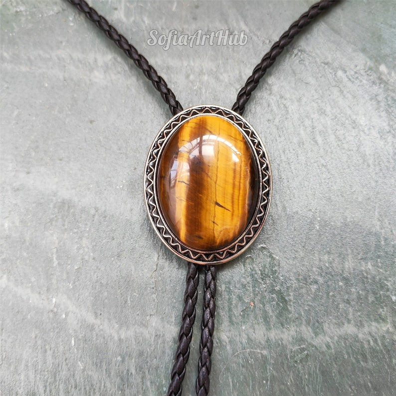 Tiger's Eye Bolo Tie: Silver
