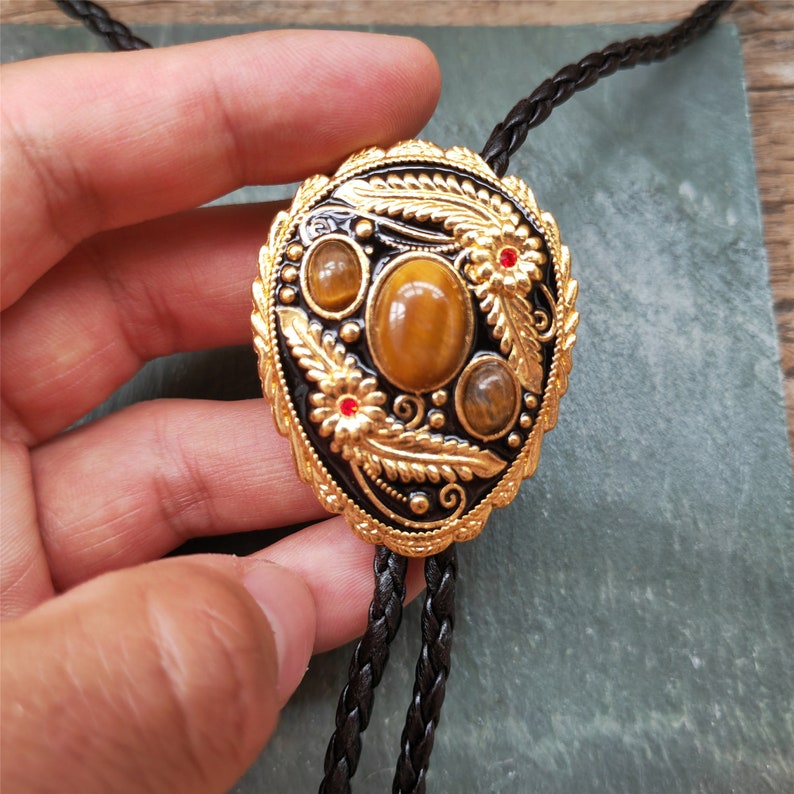 Tiger-Eye Stone Bolo Tie: Silver
