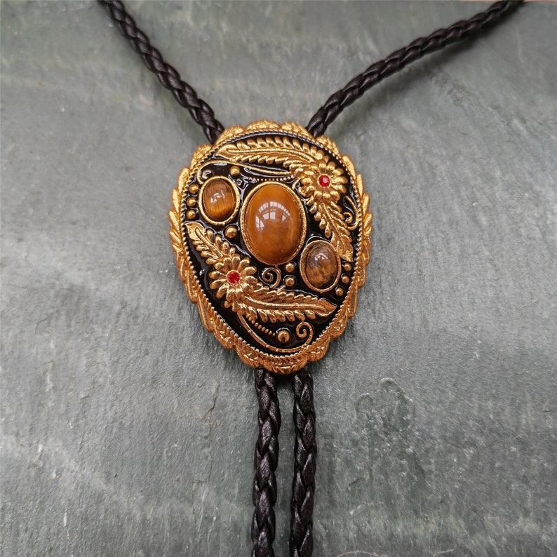 Tiger-Eye Stone Bolo Tie: Silver