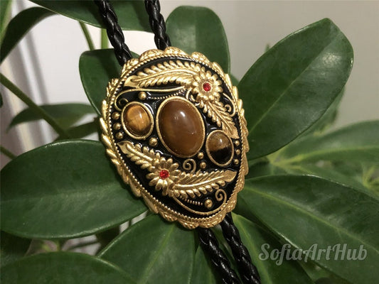 Tiger-Eye Stone Bolo Tie: Silver