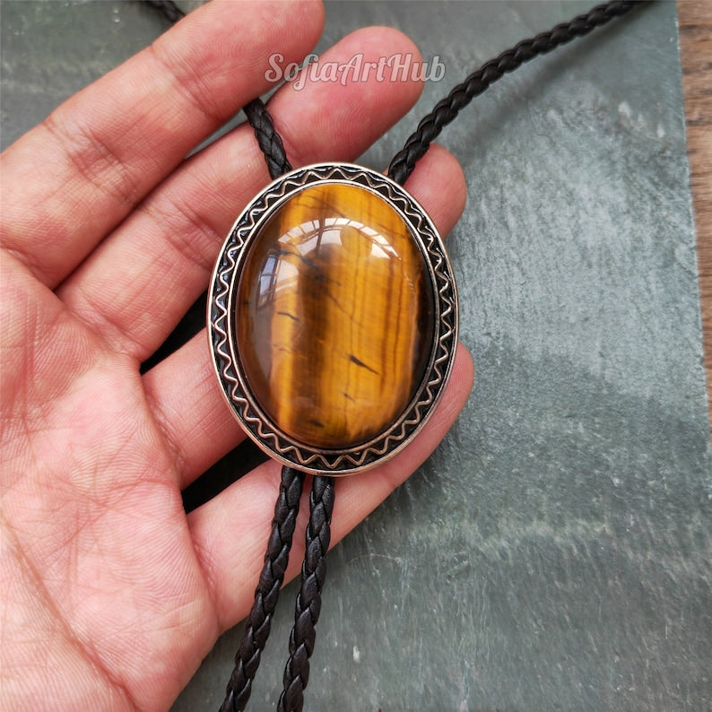 Tiger's Eye Bolo Tie: Silver