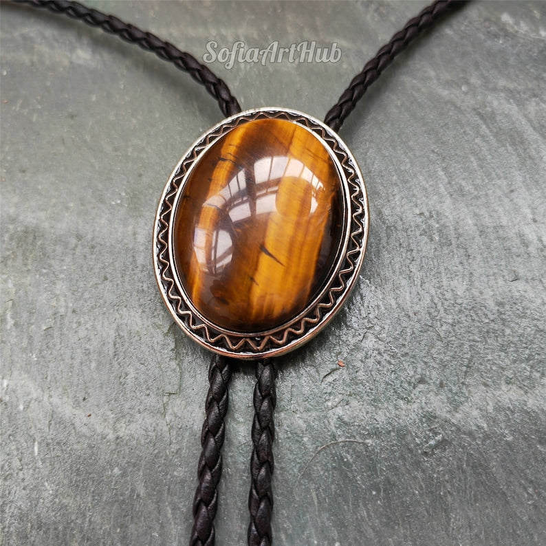 Tiger's Eye Bolo Tie: Silver