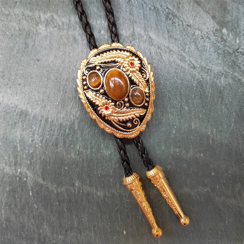 Tiger-Eye Stone Bolo Tie: Silver