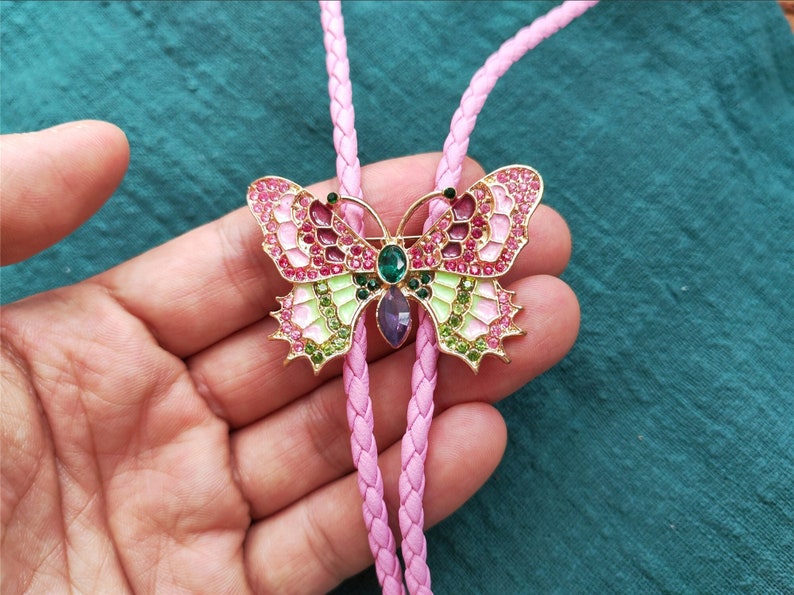 Pink Butterfly Bolo Tie: Silver
