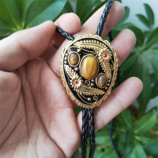 Tiger-Eye Stone Bolo Tie: Silver