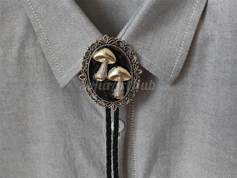 Two Silver Mushrooms Bola Bolo Tie