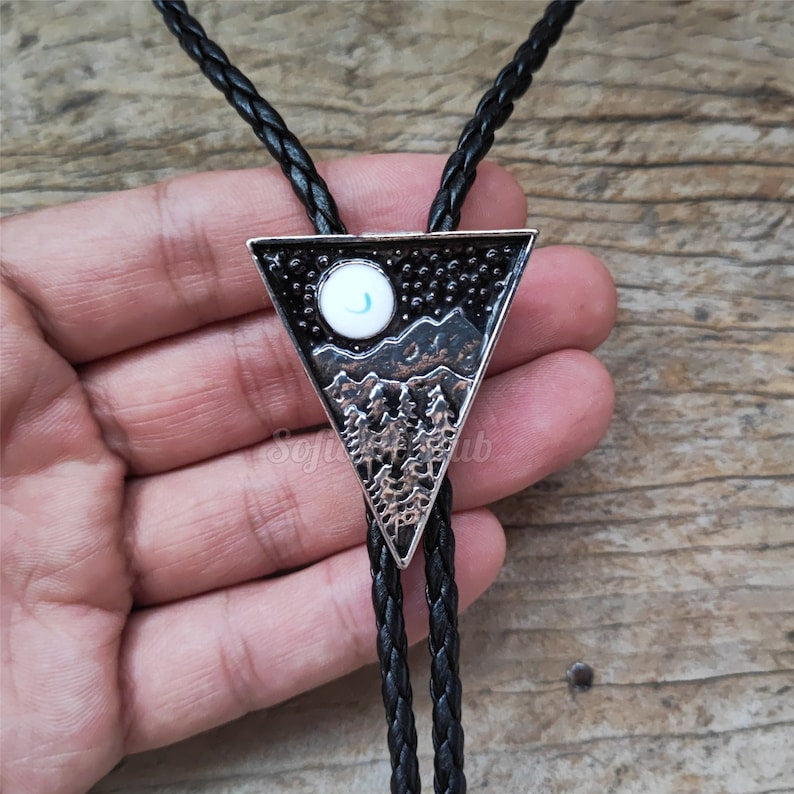 Moon, Tree, Mountain Bola Bolo Tie