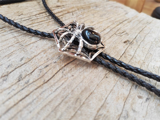 Black Agate Spider Bolo Tie: Western Cowboy Necktie