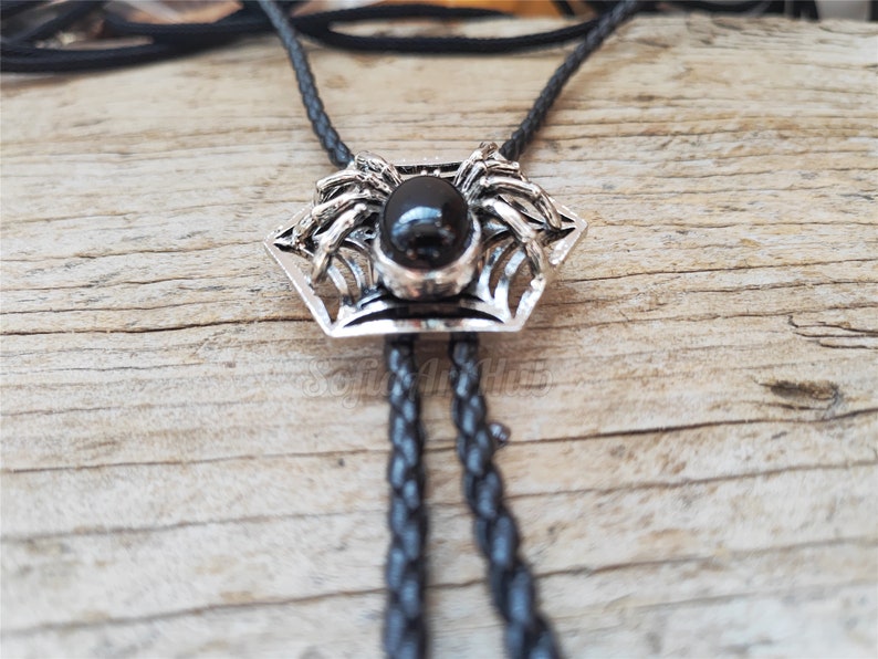 Black Agate Spider Bolo Tie: Western Cowboy Necktie