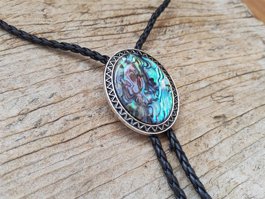 Giant Natural Abalone Shell Bola Bolo Tie