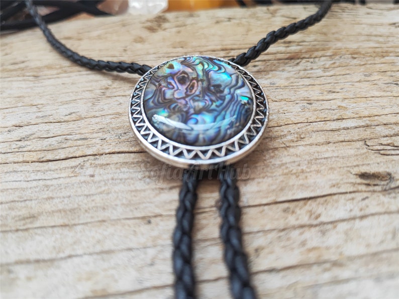 Giant Natural Abalone Shell Bola Bolo Tie
