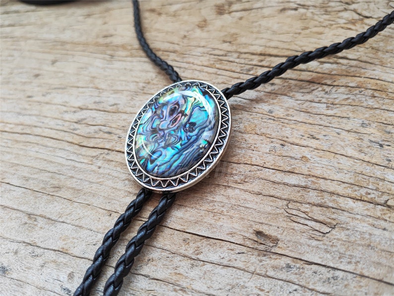 Giant Natural Abalone Shell Bola Bolo Tie