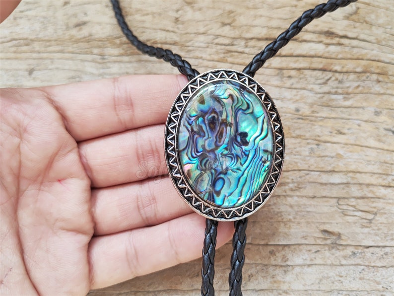 Giant Natural Abalone Shell Bola Bolo Tie
