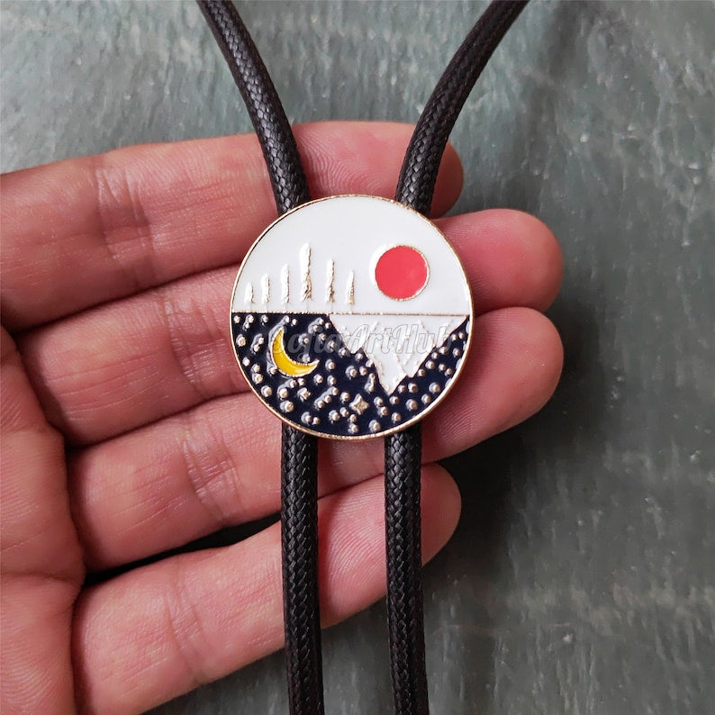 Snow Mountain Bolo Tie: Western Cowboy Wax Rope Necktie