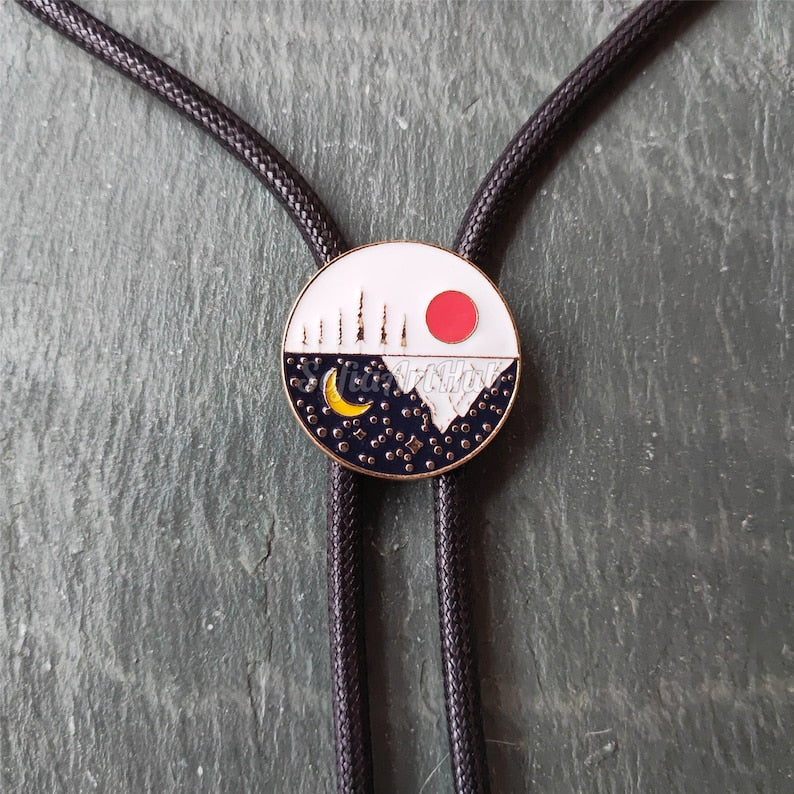 Snow Mountain Bolo Tie: Western Cowboy Wax Rope Necktie