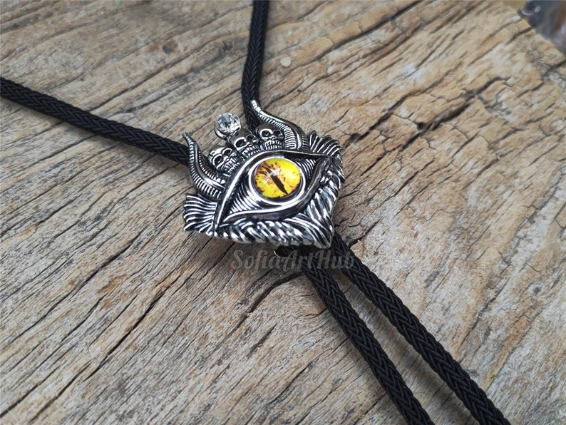 Devil Eye Bolo Tie: Skull Western Cowboy Silver-Plated Necklace