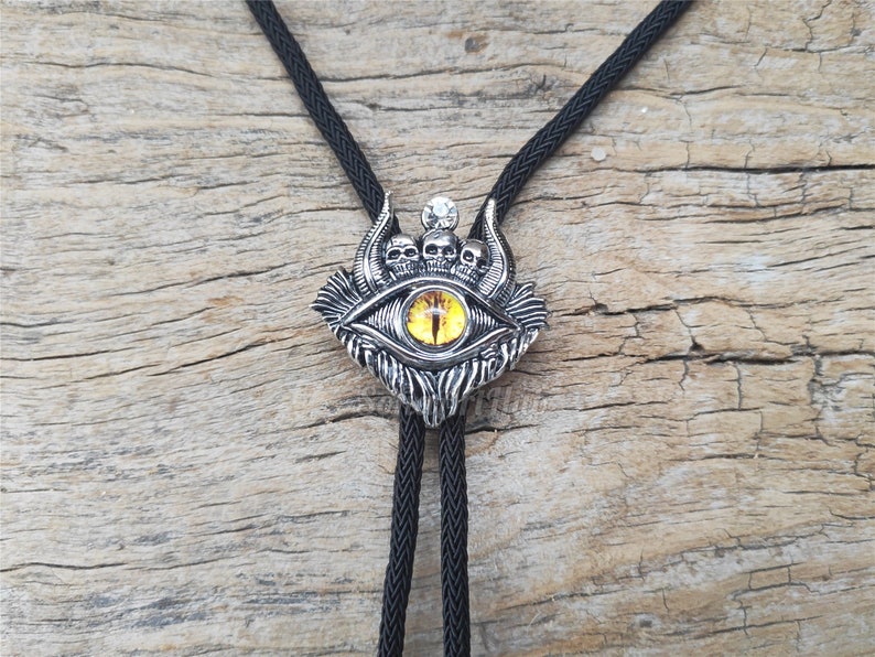 Devil Eye Bolo Tie: Skull Western Cowboy Silver-Plated Necklace