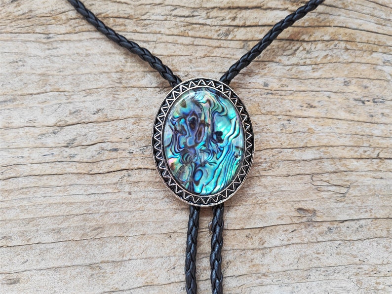 Giant Natural Abalone Shell Bola Bolo Tie