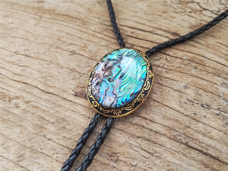 Abalone Shell Bolo Tie: Golden Western Cowboy Necktie