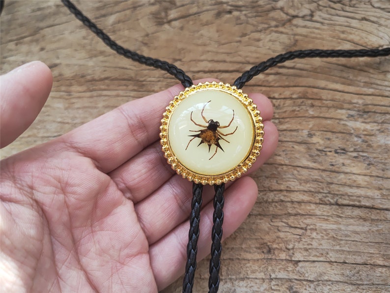 Spider Bolo Tie: Luminous Western Cowboy Necktie, Faux Leather