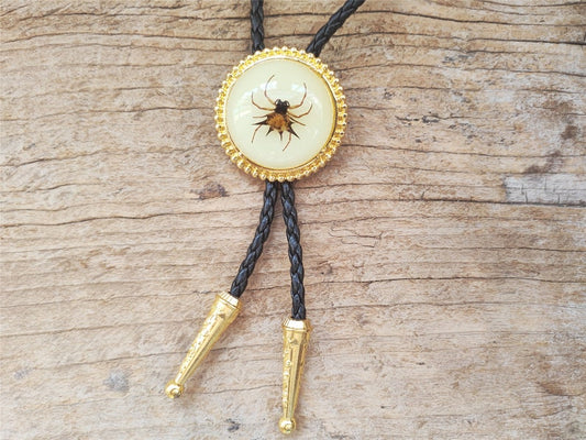 Spider Bolo Tie: Luminous Western Cowboy Necktie, Faux Leather