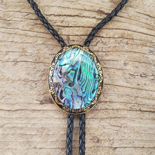 Abalone Shell Bolo Tie: Golden Western Cowboy Necktie