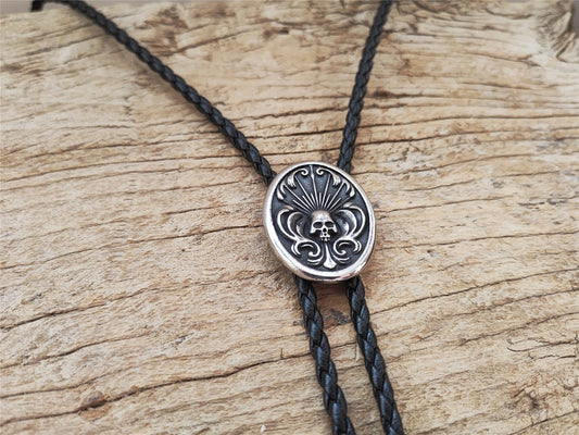 Skull Flower Bolo Tie: Silver