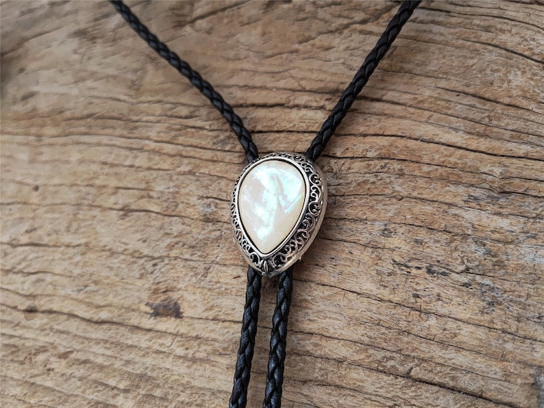 Water Drop Mother of Pearl Bola Bolo Tie