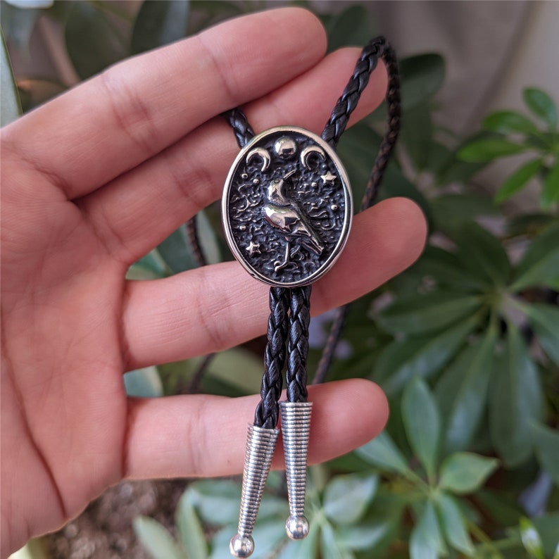 Crow & Moon Bolo Tie