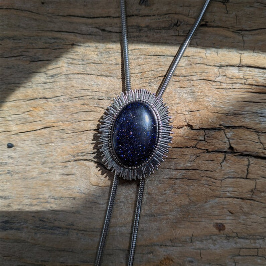 Dark Blue Sandstone Agate Bolo Tie