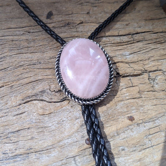 Pink Crystal Bolo Tie: Stainless Steel Western Wedding Necklace