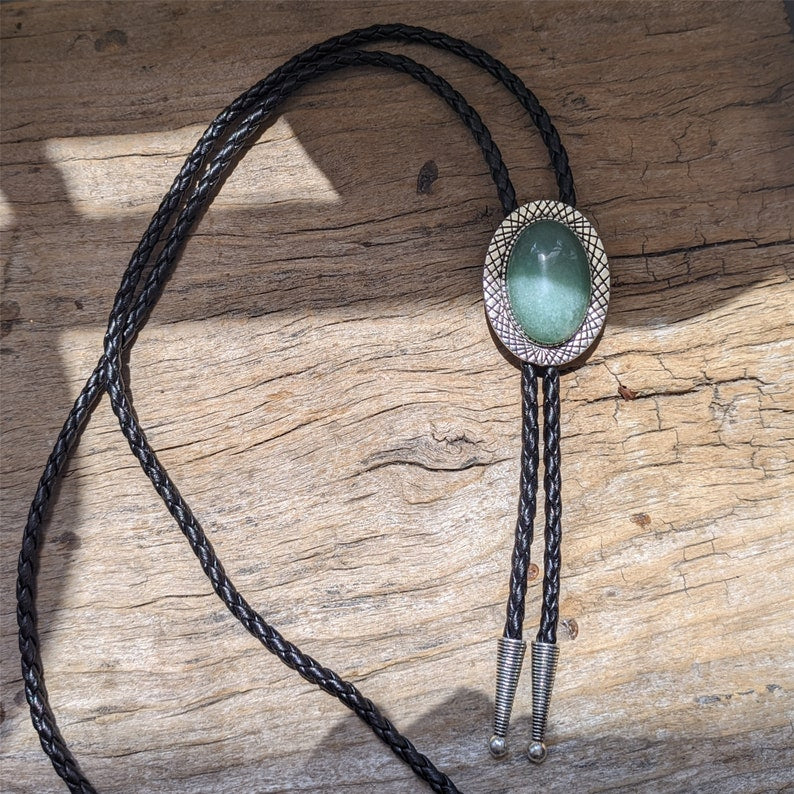 Real Jade Bolo Tie: Silver