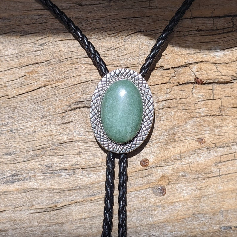 Real Jade Bolo Tie: Silver