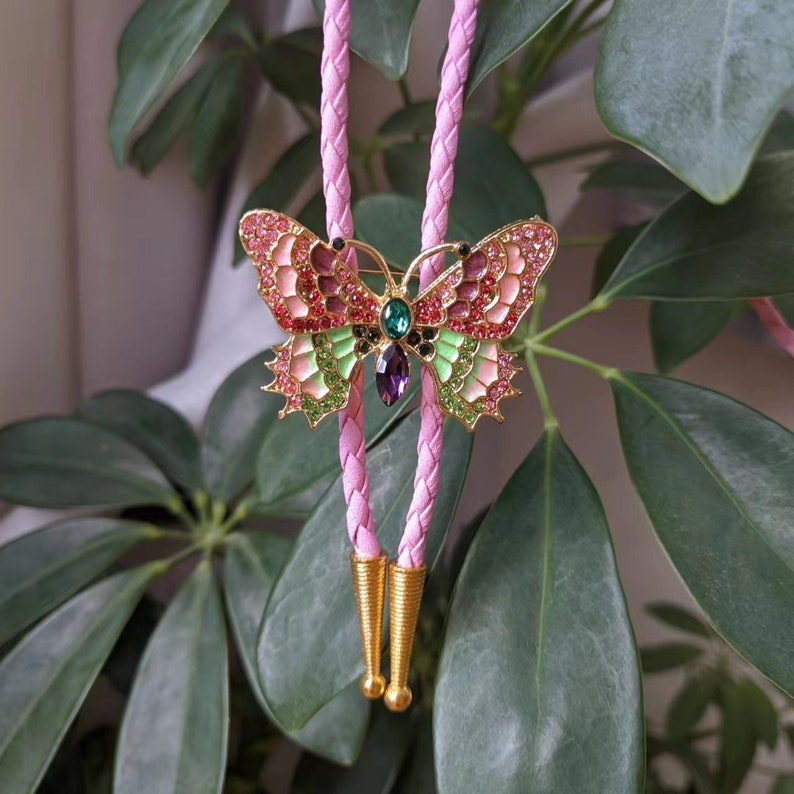 Pink Butterfly Bolo Tie: Silver