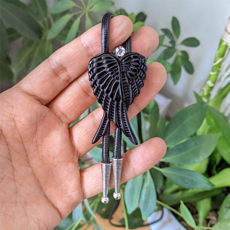 Silver-Plated Wing Bolo Tie: Western Cowboy Wax Rope Necktie