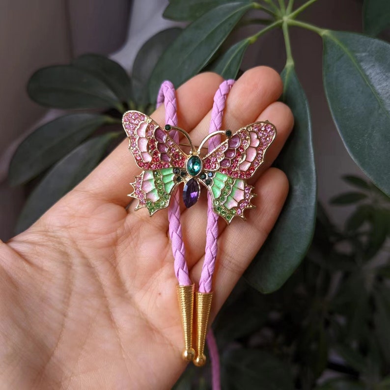 Pink Butterfly Bolo Tie: Silver