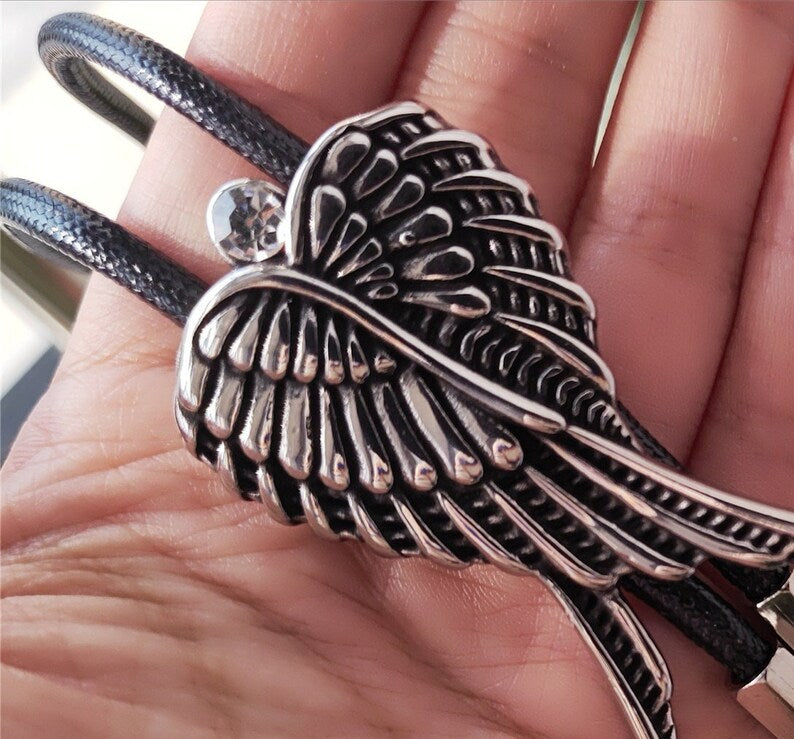 Silver-Plated Wing Bolo Tie: Western Cowboy Wax Rope Necktie