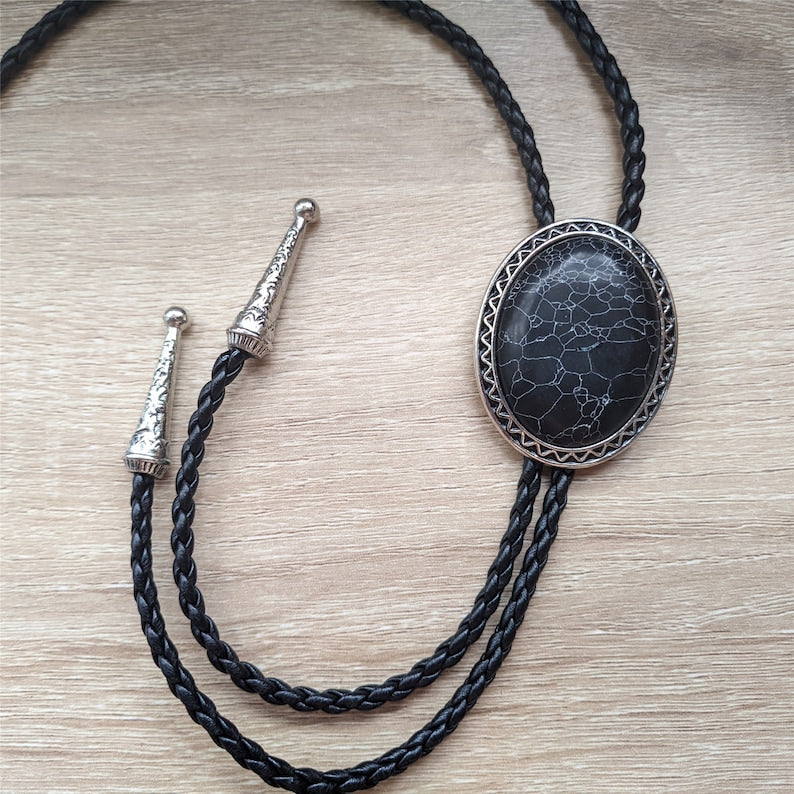 Giant Black Granite Bola Bolo Tie