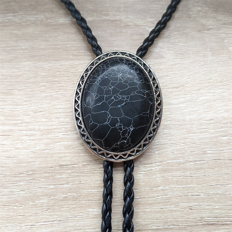 Giant Black Granite Bola Bolo Tie