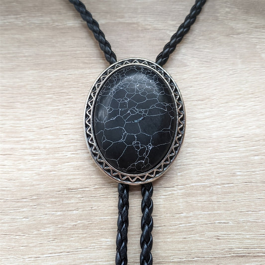 Giant Black Granite Bola Bolo Tie
