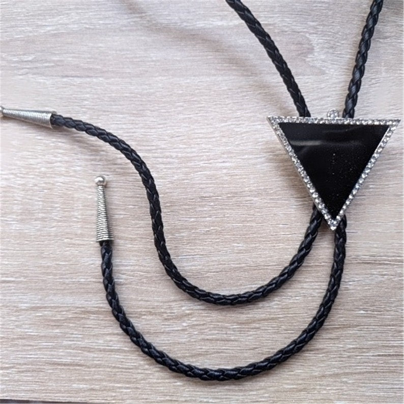 Black Triangle Bolo Tie: Silver