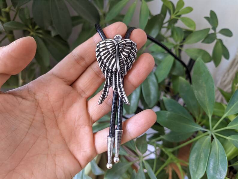 Silver-Plated Wing Bolo Tie: Western Cowboy Wax Rope Necktie