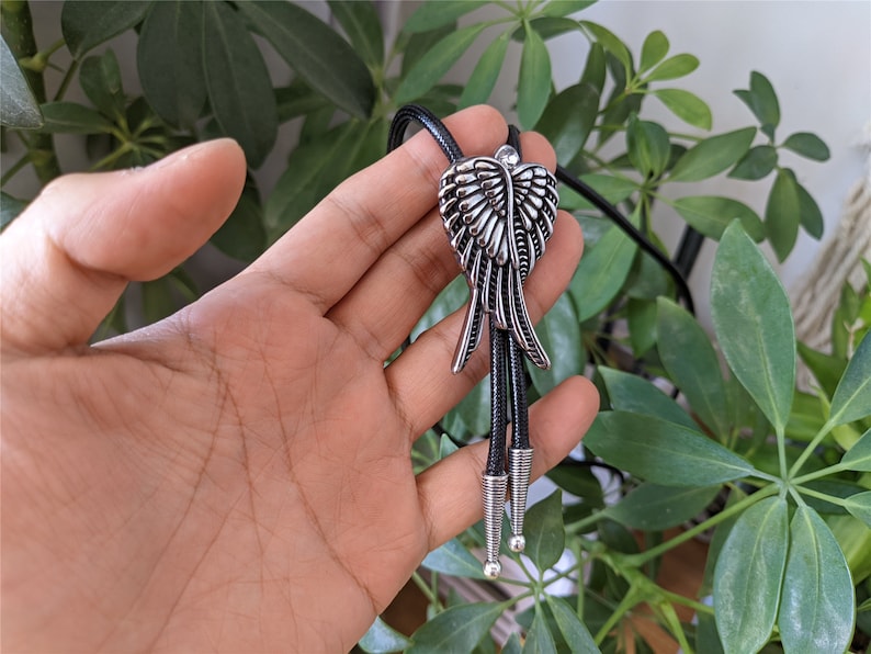 Silver-Plated Wing Bolo Tie: Western Cowboy Wax Rope Necktie
