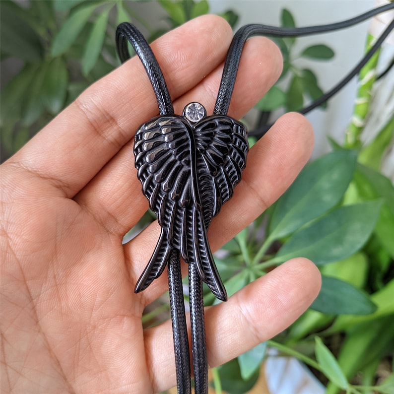 Silver-Plated Wing Bolo Tie: Western Cowboy Wax Rope Necktie