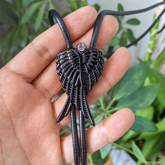 Silver-Plated Wing Bolo Tie: Western Cowboy Wax Rope Necktie