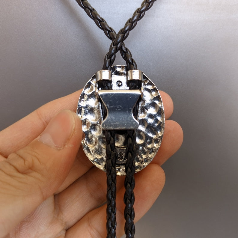 Red Jasper Stone Bolo Tie: Silver Plated Western Cowboy Necktie